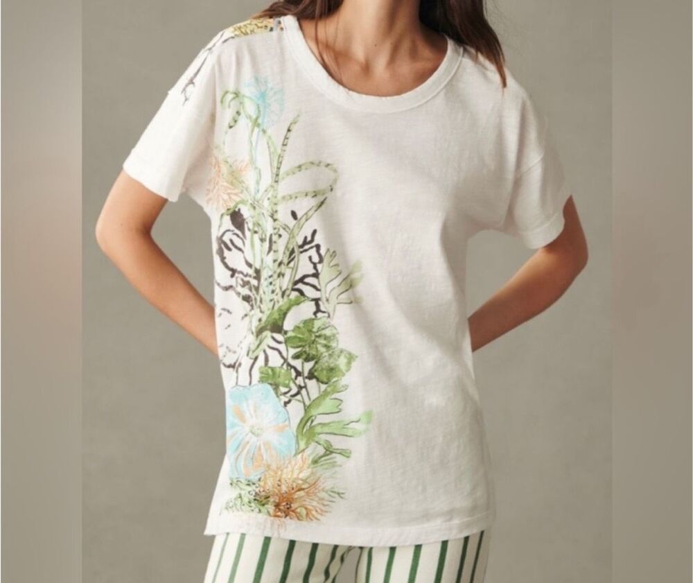 Anthropologie Pilcro The Jordyn Perfect Oversized Slub Tee floral Women’s L NWOT